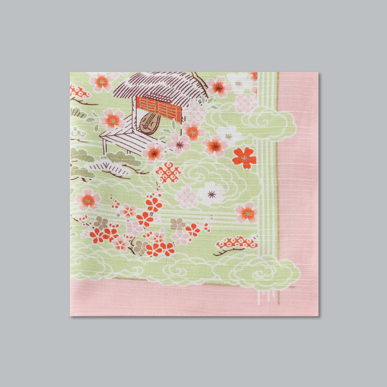 Furoshiki | Sakura Kasumi Goshokai Green | 100% cotton, 70cm, Made in Japan | Mashu KYOTO