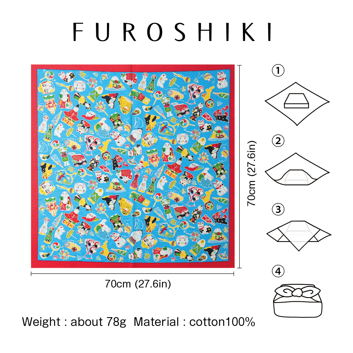 Furoshiki | Kyoto Toys Blue | 100% cotton, 70cm, Made in Japan | Mashu KYOTO