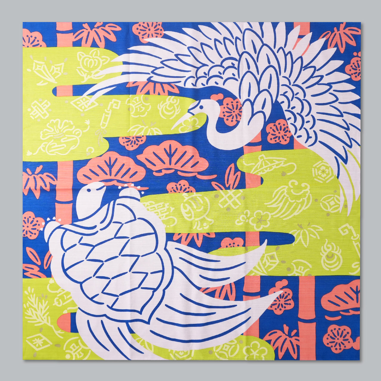 Furoshiki | Tsurukame coloré | 100% coton, 90 cm, fabriqué au Japon | Mashu KYOTO