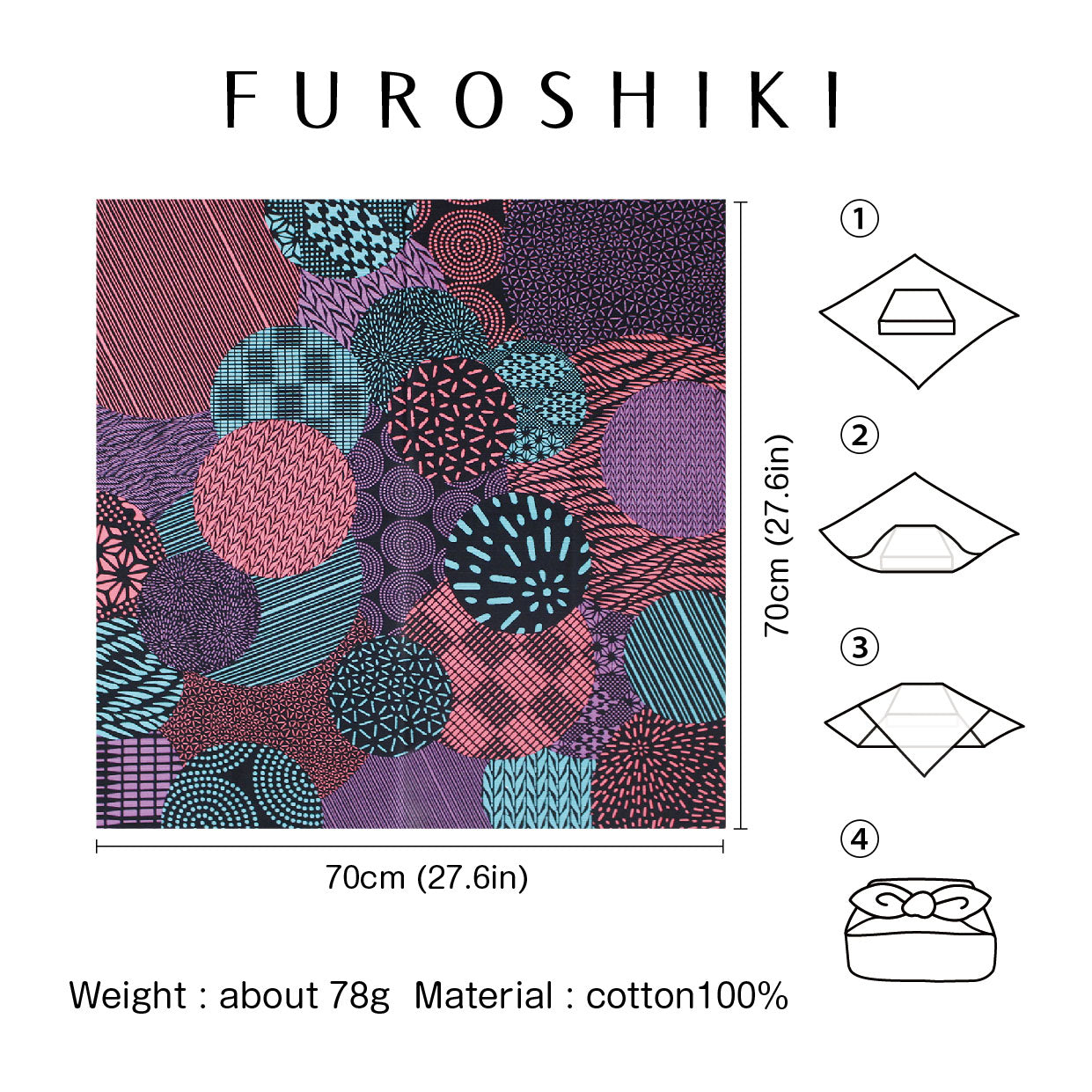 Japanese Furoshiki Wrap – Wagara Marutori Komon Purple | Hand-Dyed in Kyoto | Sustainable Cotton Gift Wrap