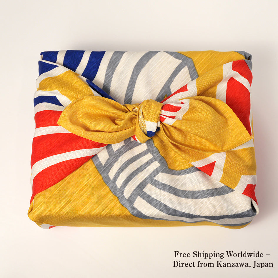 Japanese Furoshiki Wrap – Wagara Marunoshi Yellow | Hand-Dyed in Kyoto | Sustainable Cotton Gift Wrap