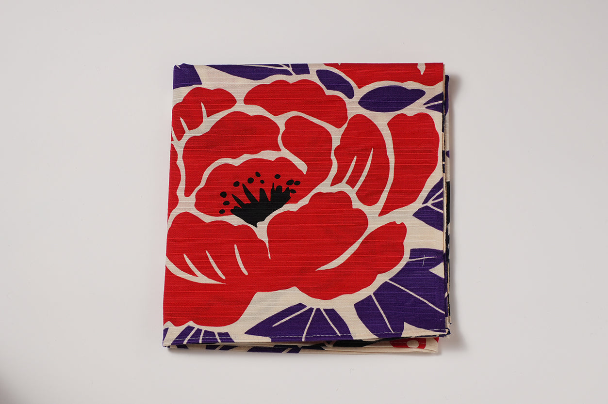 Furoshiki (Wrapping Cloth) | Flower and Bird Design, Red | 100% Cotton, 70cm, Made in Japan | Mashu KYOTO
