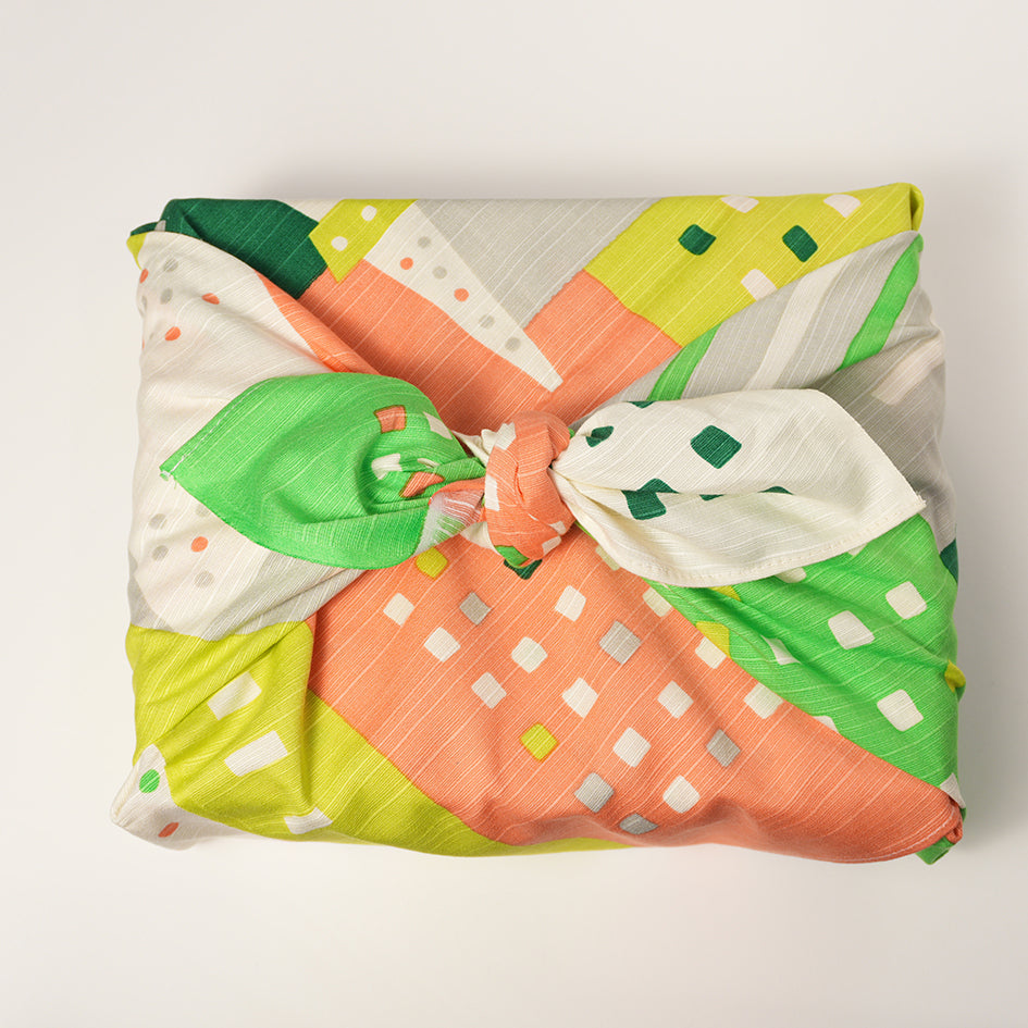 Japanese Furoshiki Wrap – Wagara City Lights Green | Hand-Dyed in Kyoto | Sustainable Cotton Gift Wrap