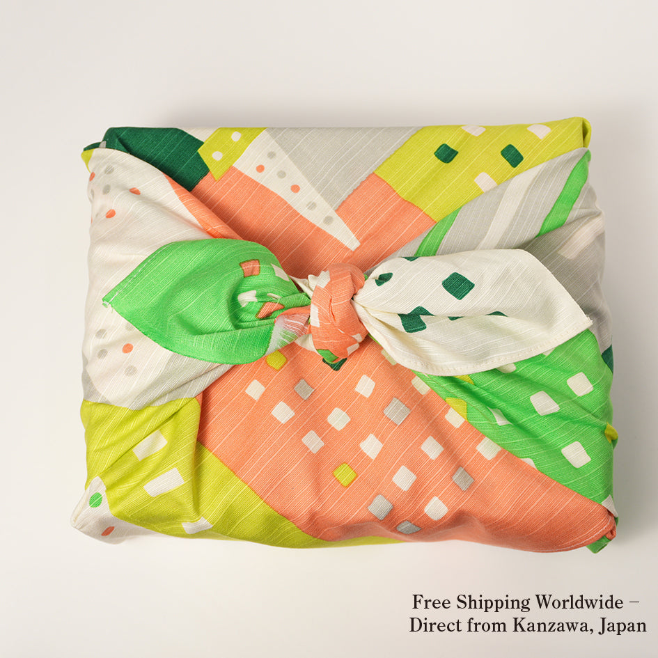 Japanese Furoshiki Wrap – Wagara City Lights Green | Hand-Dyed in Kyoto | Sustainable Cotton Gift Wrap