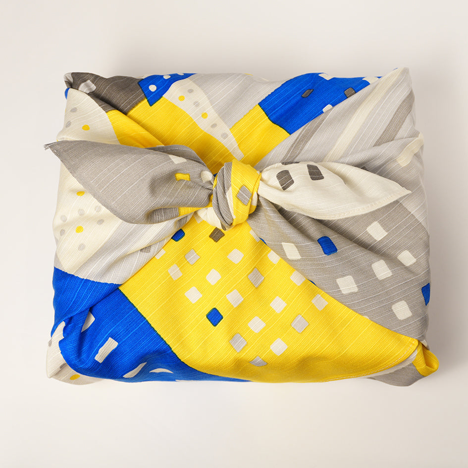 Japanese Furoshiki Wrap – Wagara City Lights, Gray | Hand-Dyed in Kyoto | Sustainable Cotton Gift Wrap