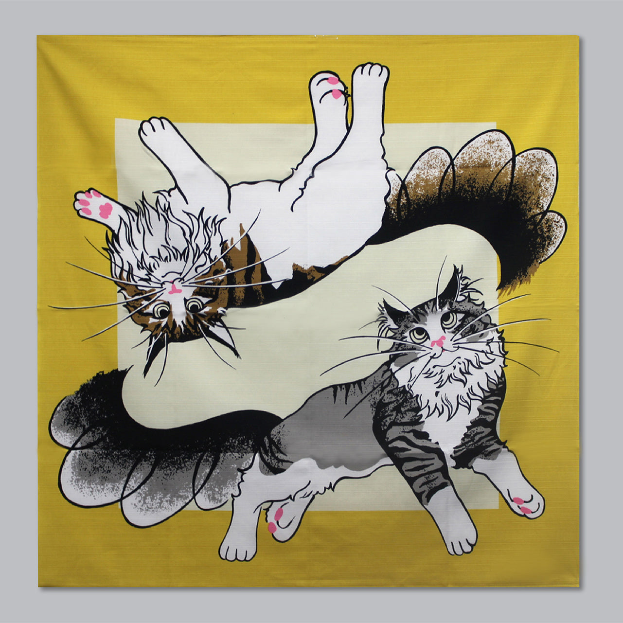 Japanese Furoshiki Wrap – Wagara Cat Yellow | Hand-Dyed in Kyoto | Sustainable Cotton Gift Wrap
