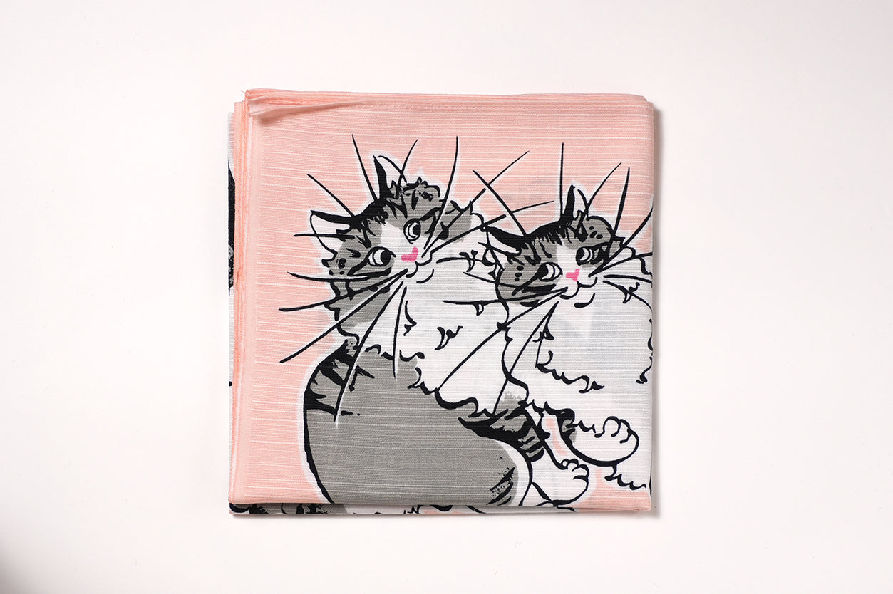 Japanese Furoshiki Wrap – Wagara Cat Pink | Hand-Dyed in Kyoto | Sustainable Cotton Gift Wrap