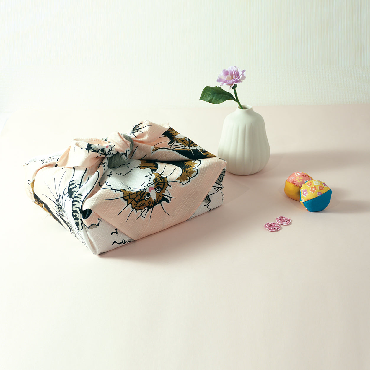 Japanese Furoshiki Wrap – Wagara Cat Pink | Hand-Dyed in Kyoto | Sustainable Cotton Gift Wrap