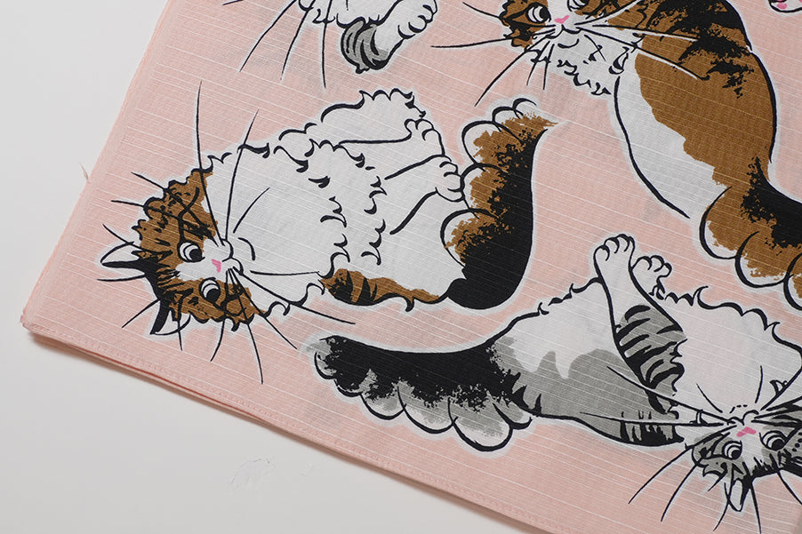 Japanese Furoshiki Wrap – Wagara Cat Pink | Hand-Dyed in Kyoto | Sustainable Cotton Gift Wrap