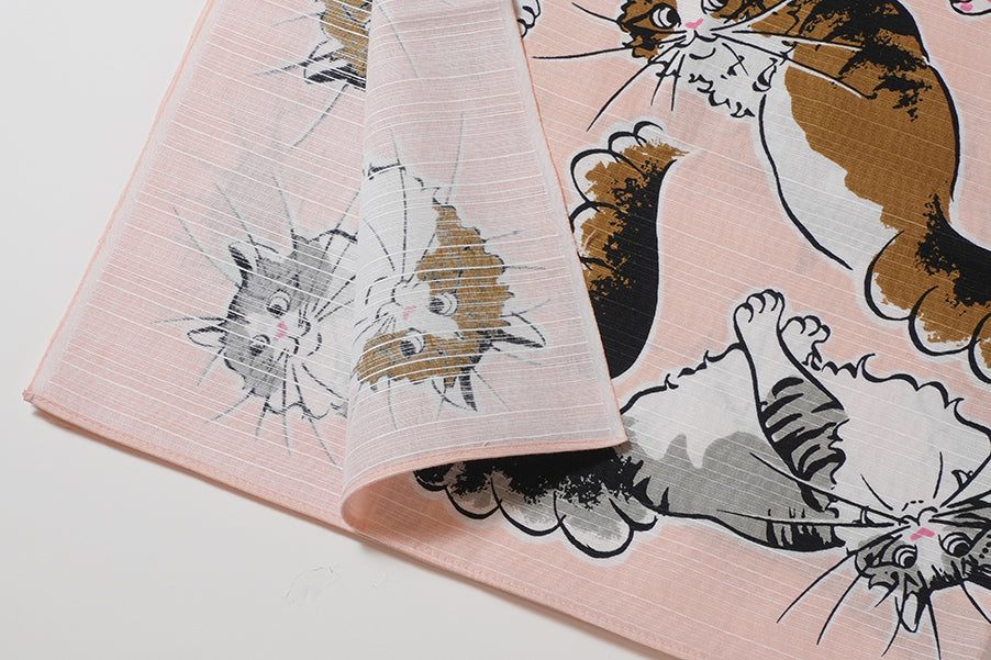 Japanese Furoshiki Wrap – Wagara Cat Pink | Hand-Dyed in Kyoto | Sustainable Cotton Gift Wrap