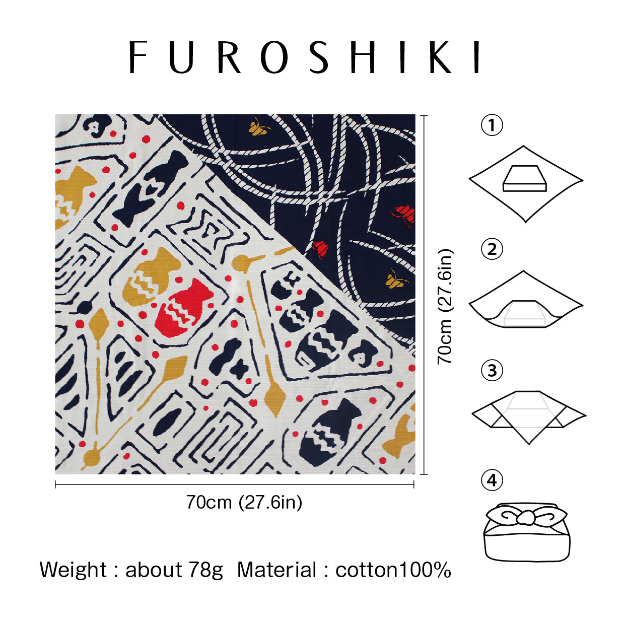 Furoshiki | Tsuyoku ni Tsuyokusa (Fleurs de rosée dans un vase) - Naturel | 100% coton, 70 cm, fabriqué au Japon | Mashu KYOTO
