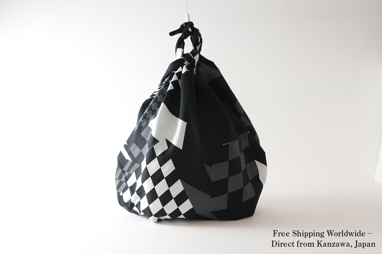 Furoshiki | Ichimatsu Noir | 100% coton, 90 cm, fabriqué au Japon | Mashu KYOTO