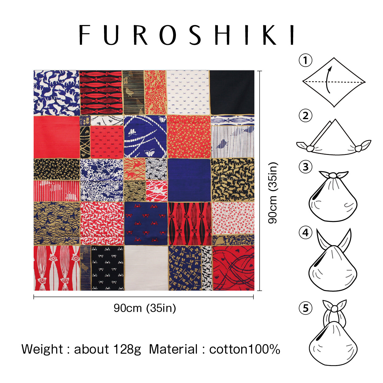 Japanese Furoshiki Wrap – Wagara Checkered Pattern | Hand-Dyed in Kyoto | Sustainable Cotton Gift Wrap