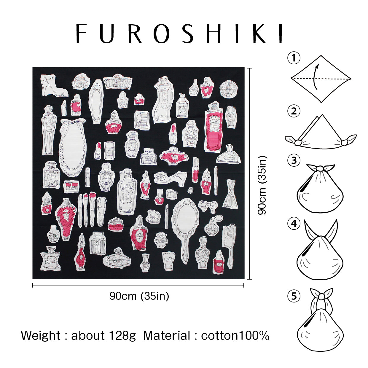 Japanese Furoshiki Wrap – Wagara Cosmetics Black | Hand-Dyed in Kyoto | Sustainable Cotton Gift Wrap