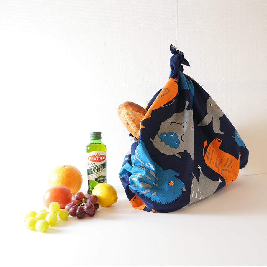 Japanese Furoshiki Wrap – Wagara Happy Animals | Hand-Dyed in Kyoto | Sustainable Cotton Gift Wrap