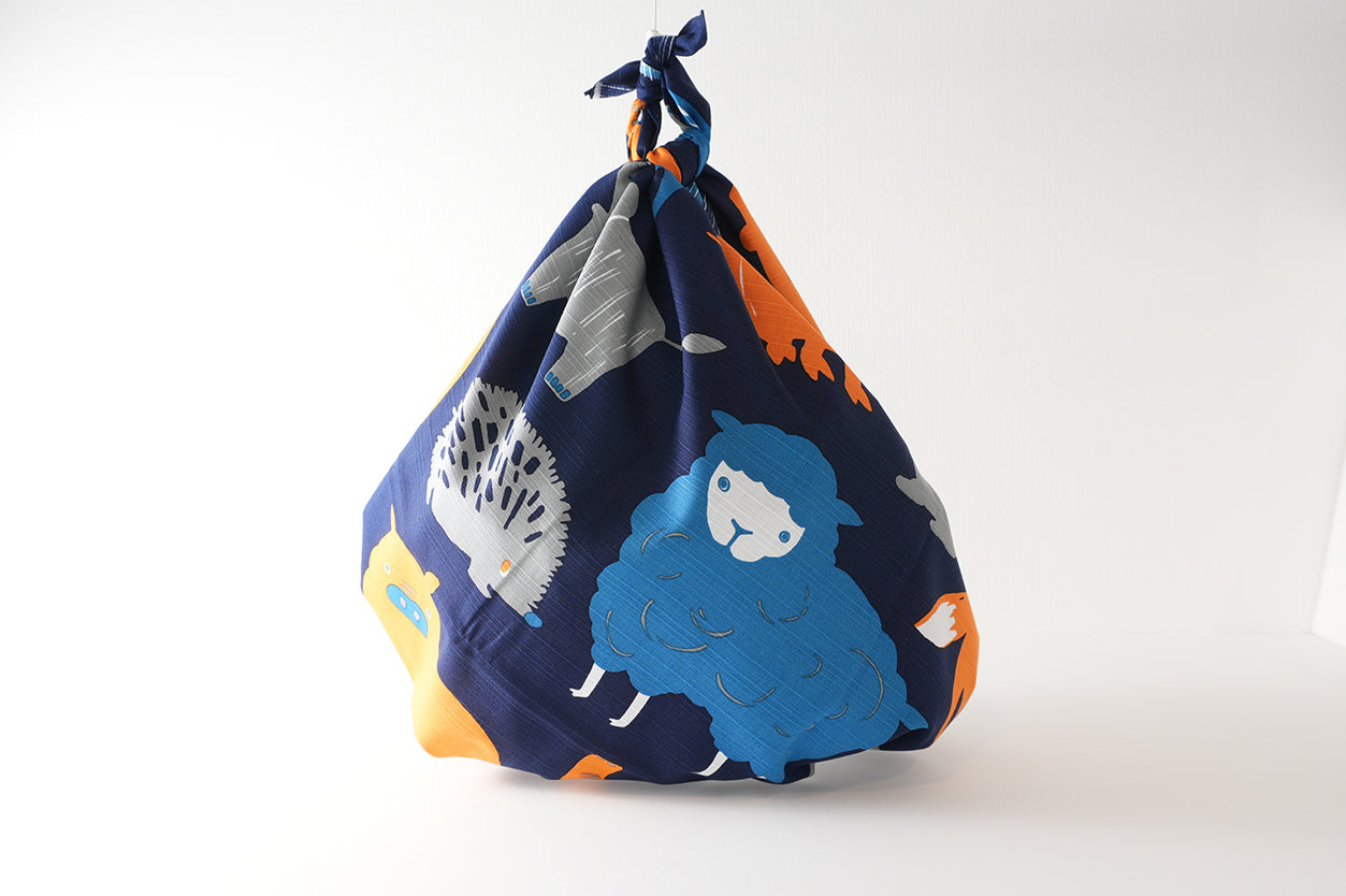 Japanese Furoshiki Wrap – Wagara Happy Animals | Hand-Dyed in Kyoto | Sustainable Cotton Gift Wrap
