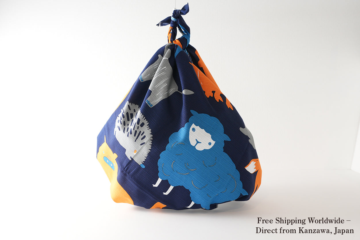 Japanese Furoshiki Wrap – Wagara Happy Animals | Hand-Dyed in Kyoto | Sustainable Cotton Gift Wrap