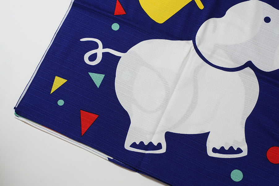 Furoshiki (tissu d'emballage) | Éléphant, bleu | 100% coton, 90 cm, fabriqué au Japon | Mashu KYOTO