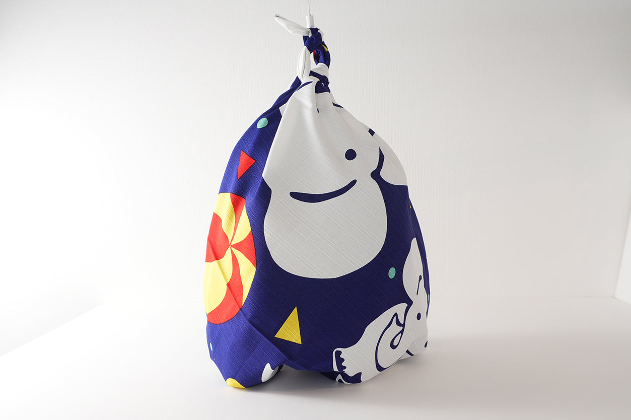 Furoshiki (tissu d'emballage) | Éléphant, bleu | 100% coton, 90 cm, fabriqué au Japon | Mashu KYOTO