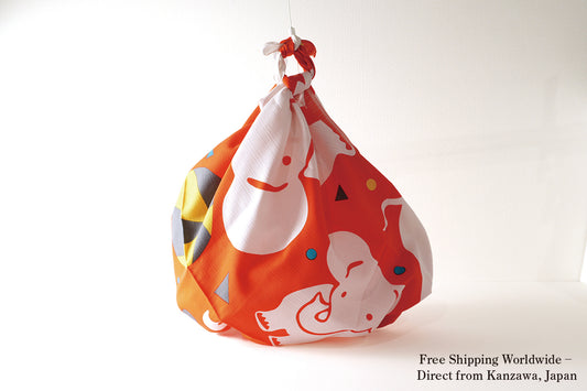 Furoshiki (tissu d'emballage) | Éléphant rouge | 100% coton, 90 cm, fabriqué au Japon | Mashu KYOTO