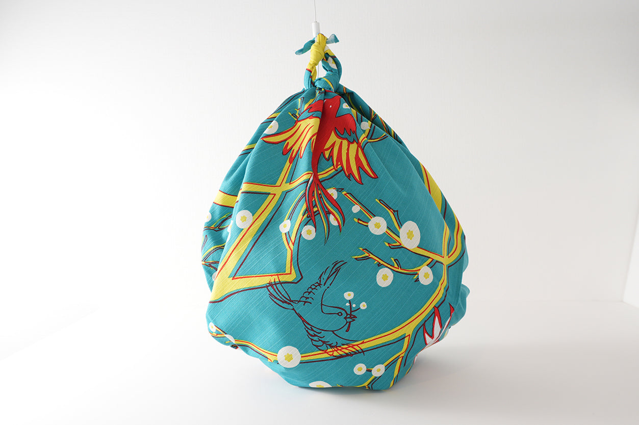 Furoshiki (Wrapping Cloth) | Flower-Eating Bird, Green | 100% Cotton, 90cm, Made in Japan | Mashu KYOTO