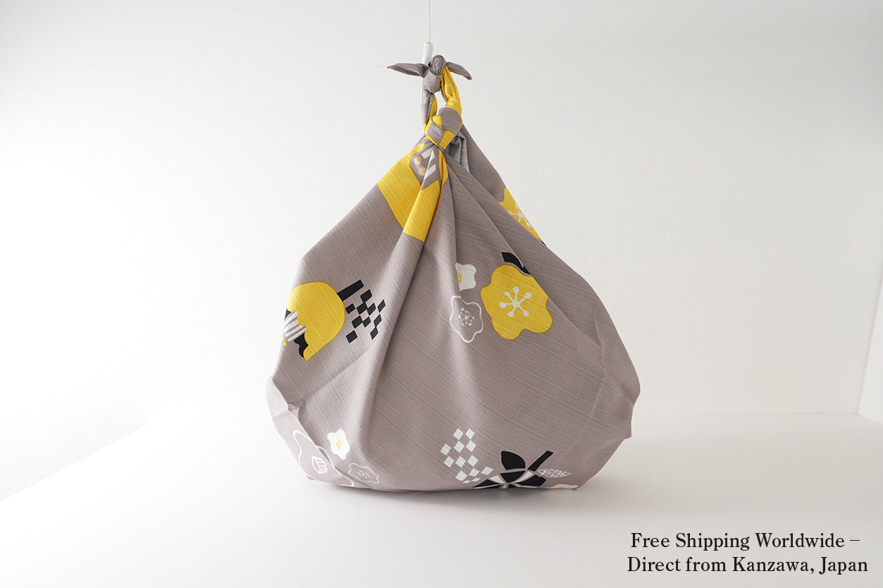 Japanese Furoshiki Wrap – Wagara Camellia yellow | Hand-Dyed in Kyoto | Sustainable Cotton Gift Wrap