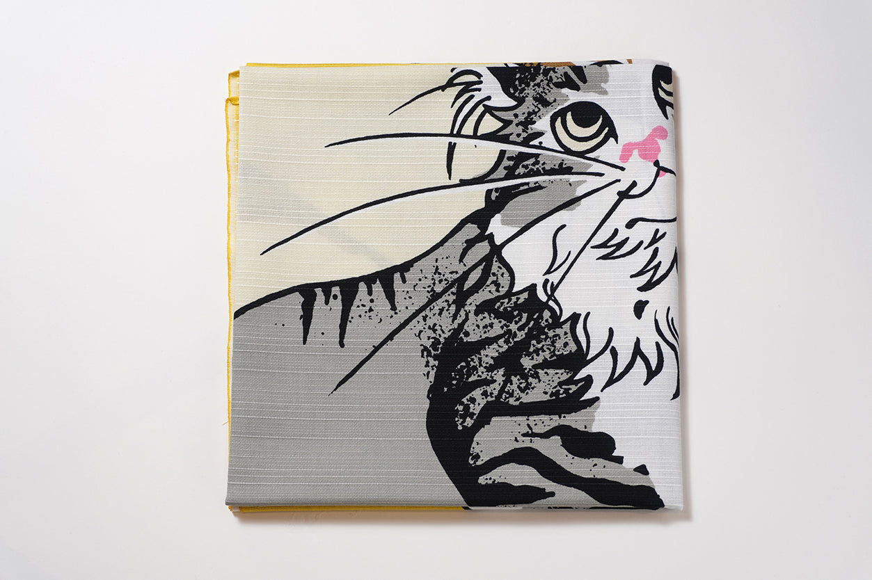 Japanese Furoshiki Wrap – Wagara Cat Yellow | Hand-Dyed in Kyoto | Sustainable Cotton Gift Wrap