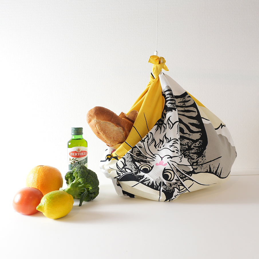 Japanese Furoshiki Wrap – Wagara Cat Yellow | Hand-Dyed in Kyoto | Sustainable Cotton Gift Wrap