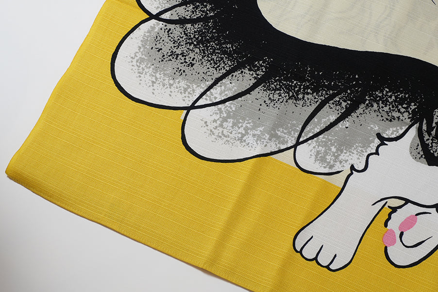Japanese Furoshiki Wrap – Wagara Cat Yellow | Hand-Dyed in Kyoto | Sustainable Cotton Gift Wrap