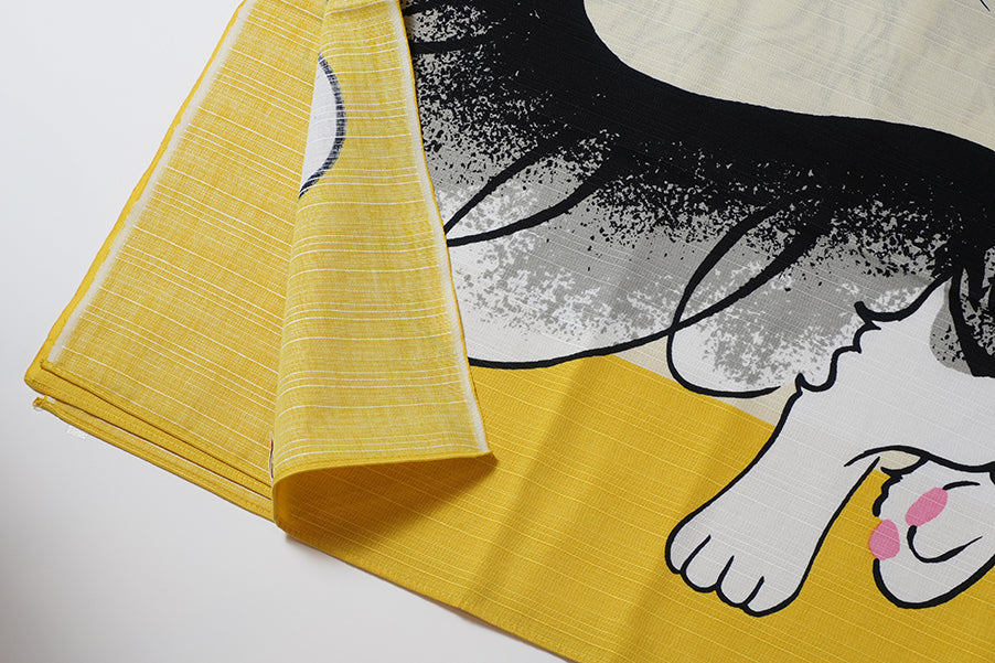 Japanese Furoshiki Wrap – Wagara Cat Yellow | Hand-Dyed in Kyoto | Sustainable Cotton Gift Wrap