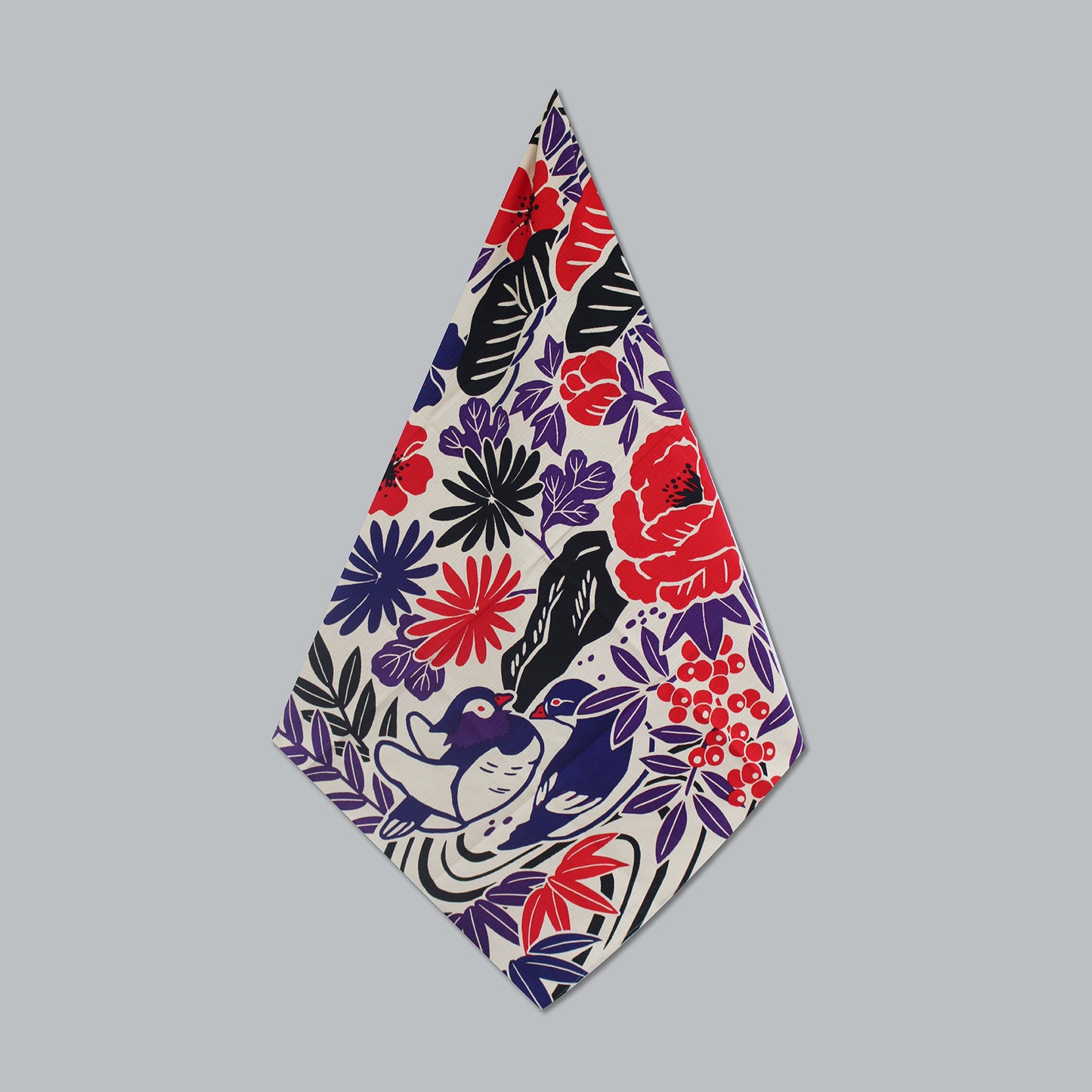 Furoshiki (Wrapping Cloth) | Flower and Bird Design, Red | 100% Cotton, 70cm, Made in Japan | Mashu KYOTO