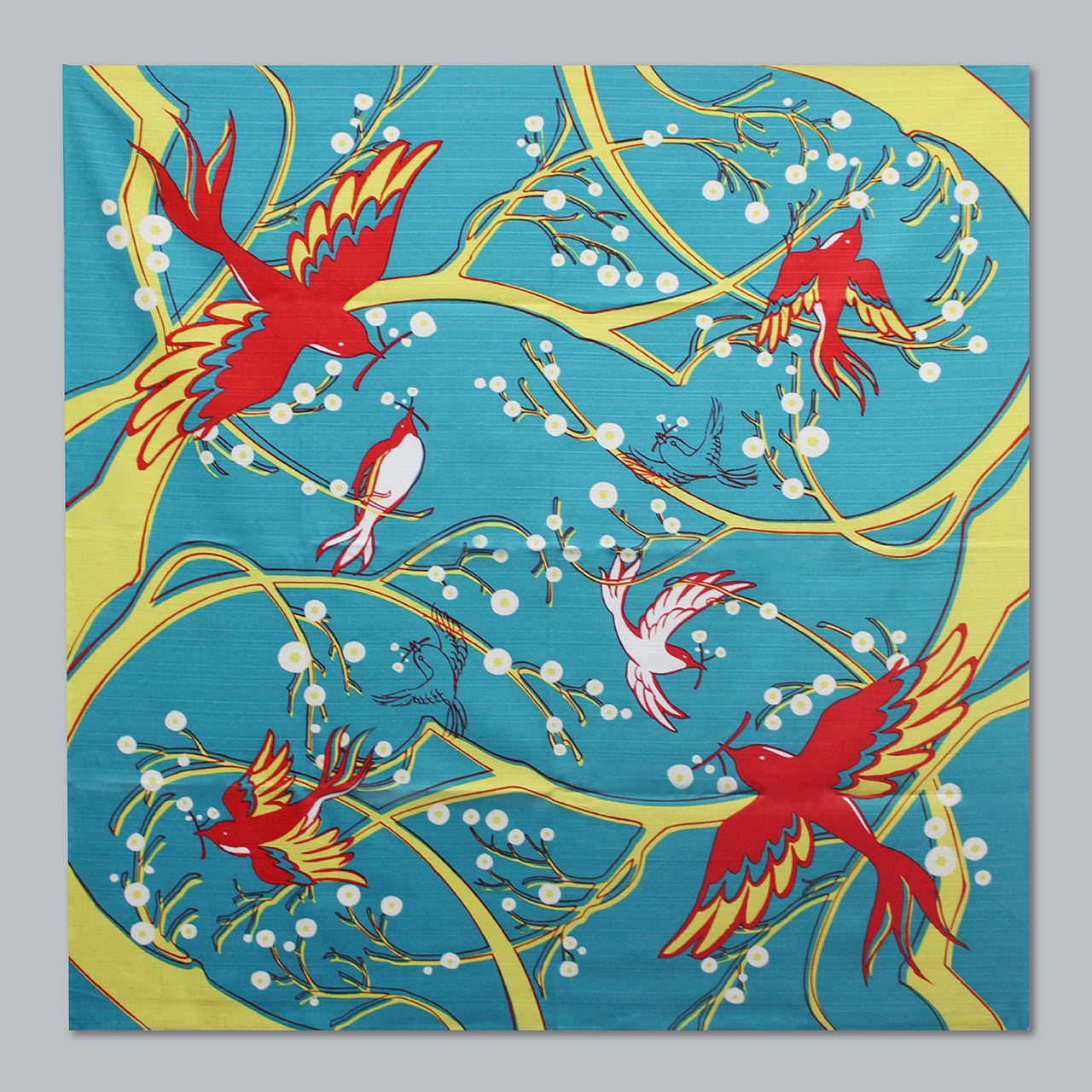 Furoshiki (Wrapping Cloth) | Flower-Eating Bird, Green | 100% Cotton, 90cm, Made in Japan | Mashu KYOTO