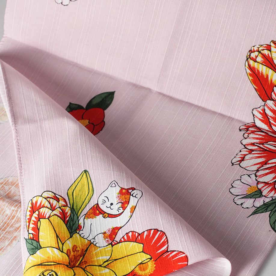 Furoshiki (Wrapping Cloth) | Hanatsume Maneki Neko (Beckoning Cat) | 100% Cotton, 70cm, Made in Japan | KASHIKO