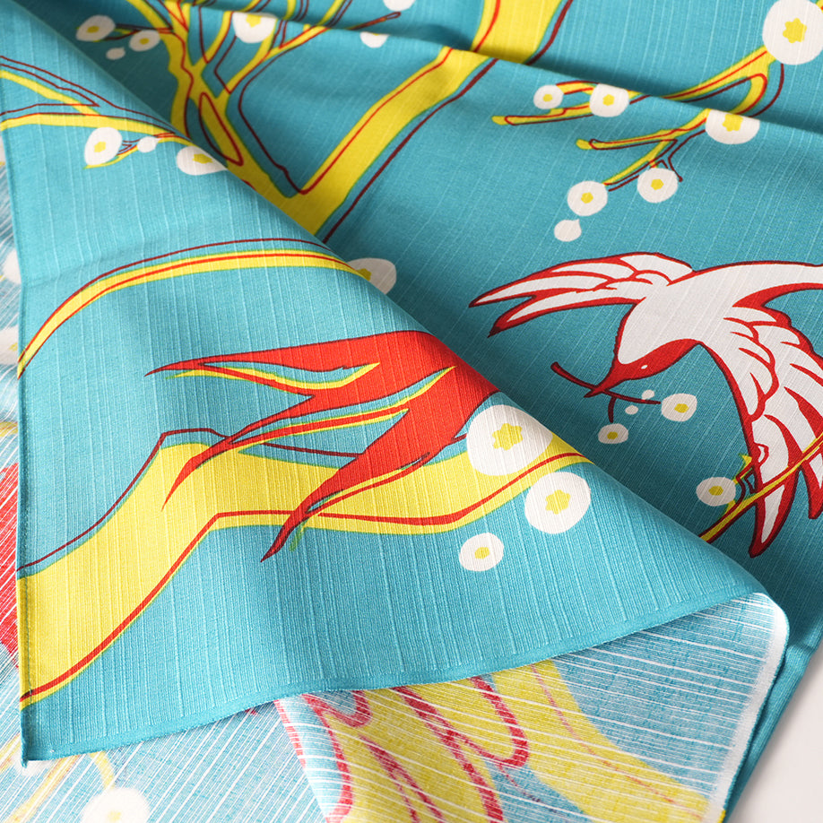 Furoshiki (Wrapping Cloth) | Flower-Eating Bird, Green | 100% Cotton, 90cm, Made in Japan | Mashu KYOTO