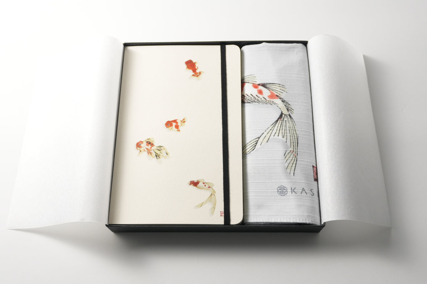 Emballer la fraîcheur des poissons rouges - Coffret cadeau - | Goldfish Note x Goldfish Furoshiki, fabriqué au Japon, parfait comme cadeau