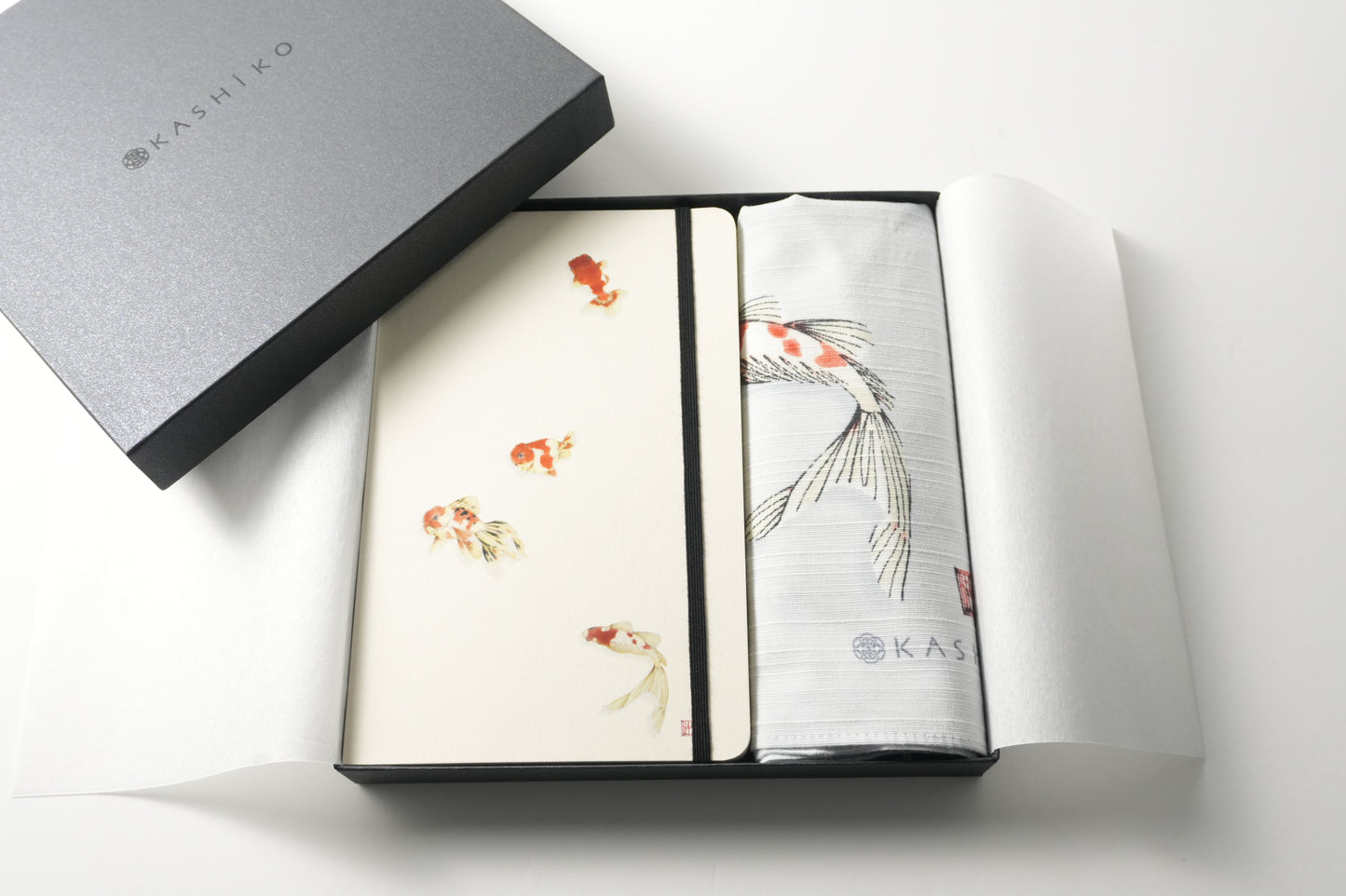 Emballer la fraîcheur des poissons rouges - Coffret cadeau - | Goldfish Note x Goldfish Furoshiki, fabriqué au Japon, parfait comme cadeau