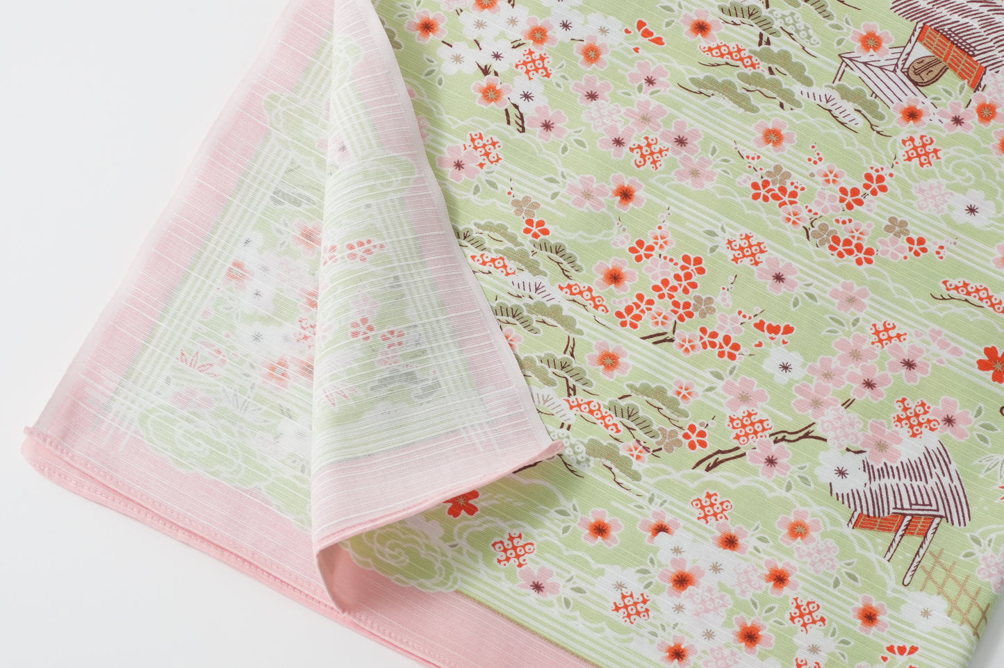 Furoshiki | Sakura Kasumi Goshokai Green | 100% cotton, 70cm, Made in Japan | Mashu KYOTO