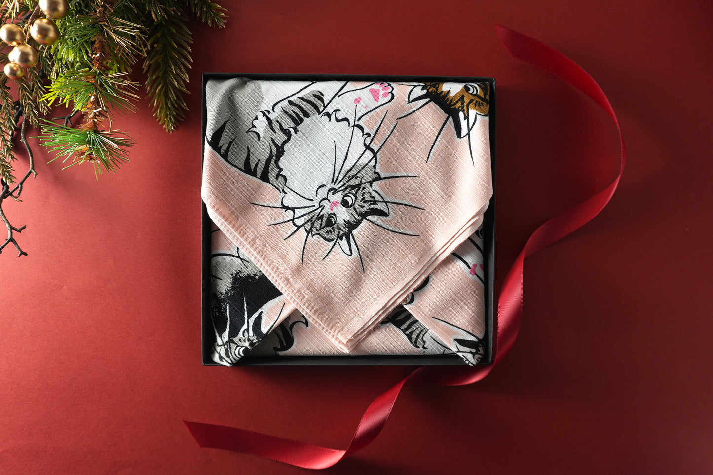 Furoshiki (wrapping cloth) | Cat, Pink | 100% Cotton, 70cm, Made in Japan | Mashu KYOTO