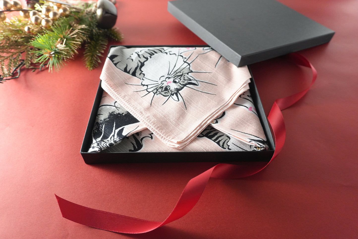 Furoshiki (wrapping cloth) | Cat, Pink | 100% Cotton, 70cm, Made in Japan | Mashu KYOTO