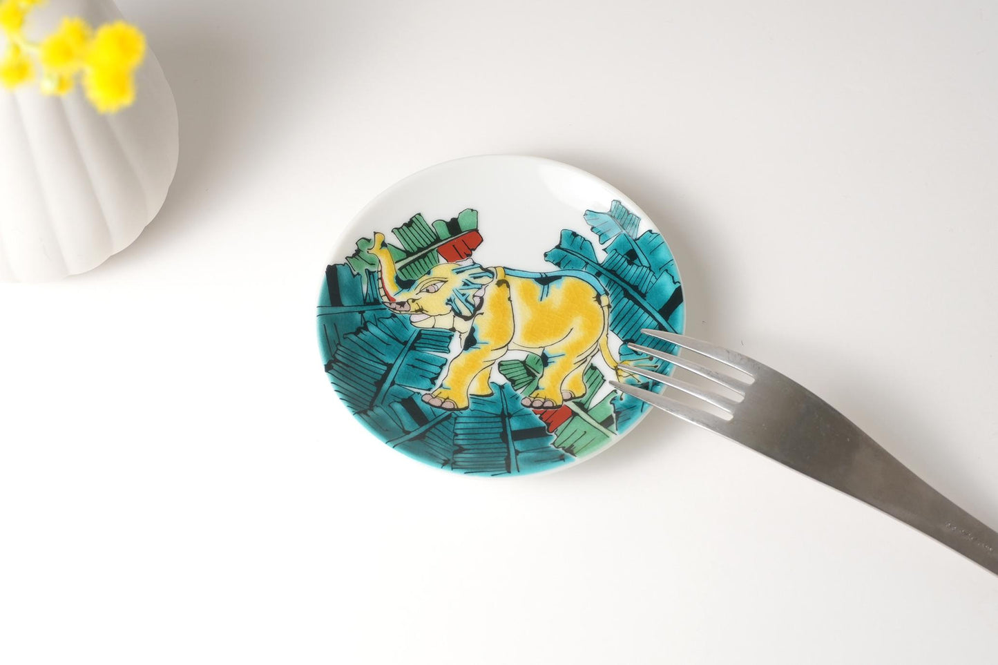 Kutani Art Small Plate: Blue Hand-painted Elephant Design, Supervised by Yasukazu Yamachika