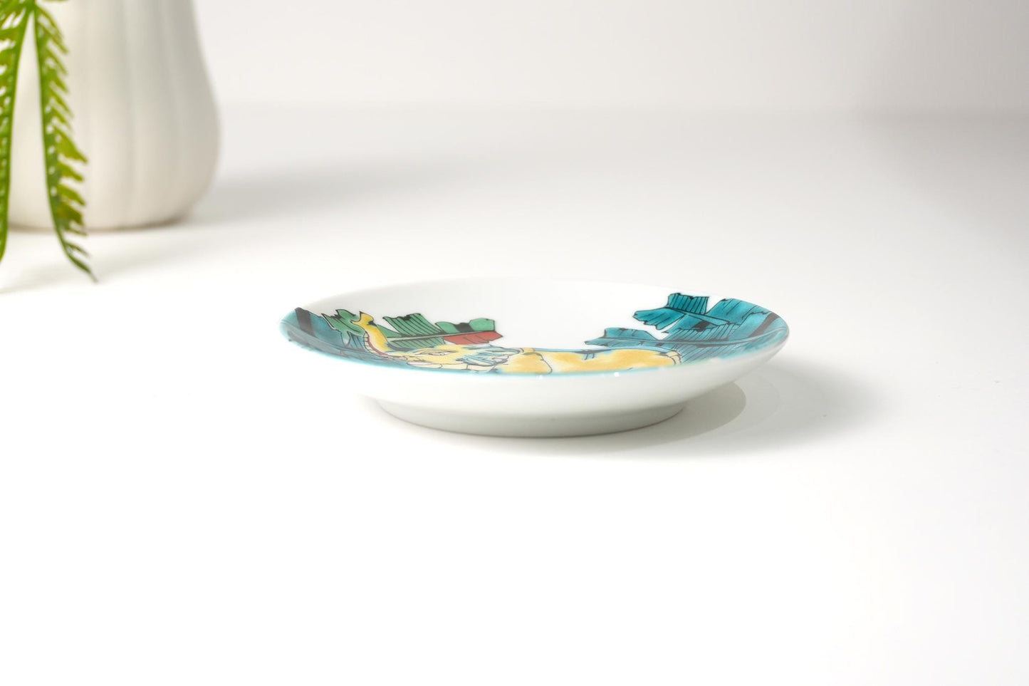 Kutani Art Small Plate: Blue Hand-painted Elephant Design, Supervised by Yasukazu Yamachika
