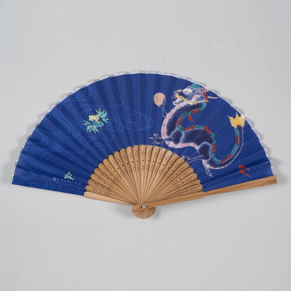 Sensu Set〈Dragon〉|Kutani Artist Design by Yasushi Yamachika – Zodiac Fan, Chirimen Pouch, and Gift Box