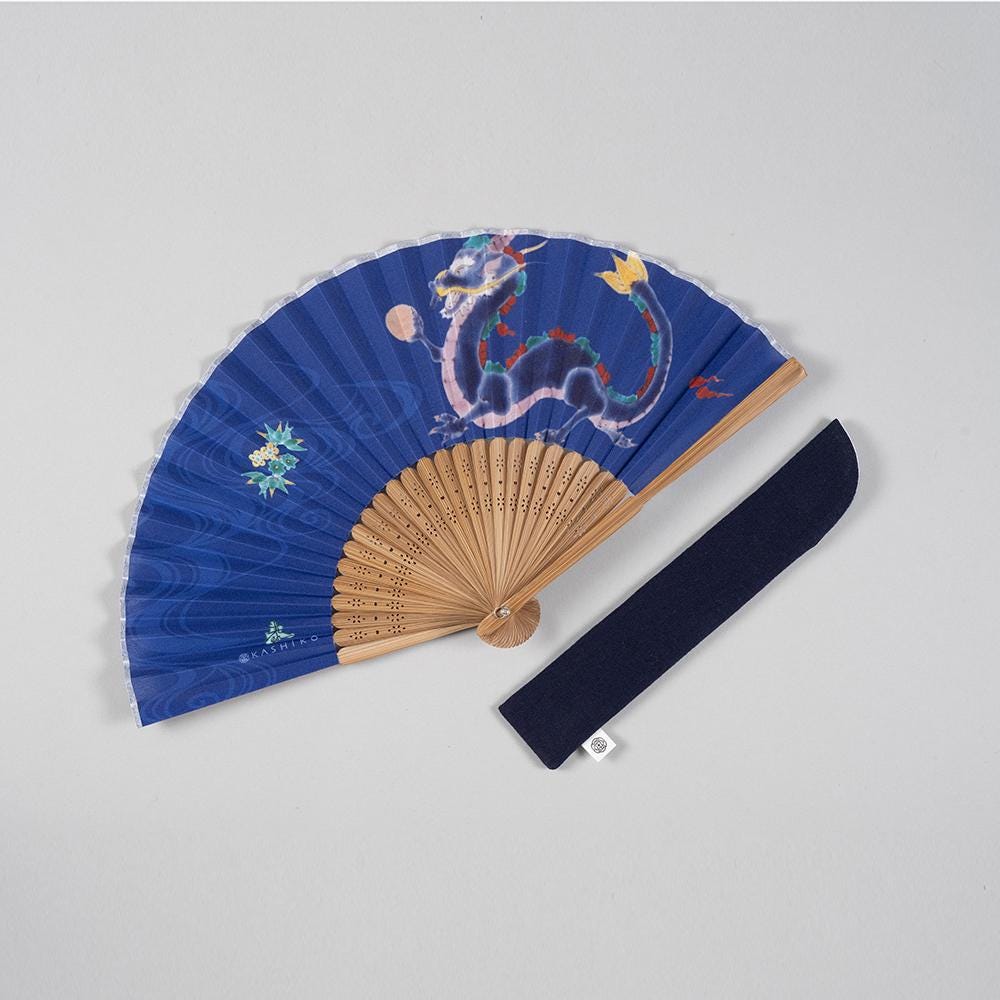 Sensu Set〈Dragon〉|Kutani Artist Design by Yasushi Yamachika – Zodiac Fan, Chirimen Pouch, and Gift Box