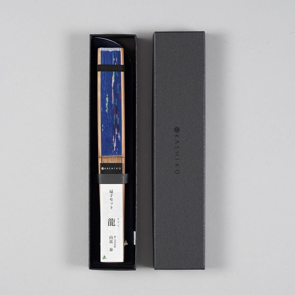 Sensu Set〈Dragon〉|Kutani Artist Design by Yasushi Yamachika – Zodiac Fan, Chirimen Pouch, and Gift Box