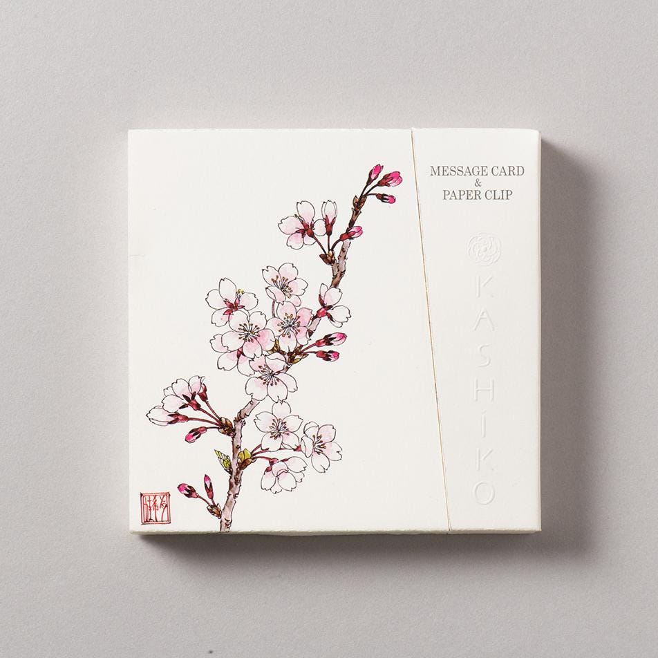 Ensemble de 2 cartes de message et trombones | Fleur de cerisier et chrysanthème | Artiste Yukika Shibata | KASHIKO original
