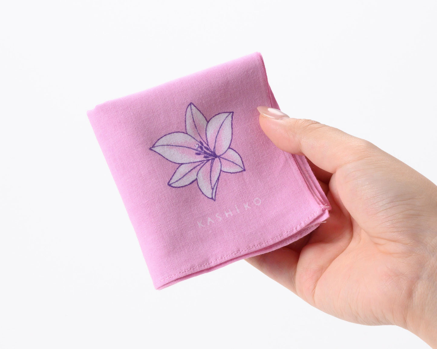 Hankachi〈White Lily〉|Hand-dyed Cotton Handkerchief with Kutani Artist Design, Made in Japan
