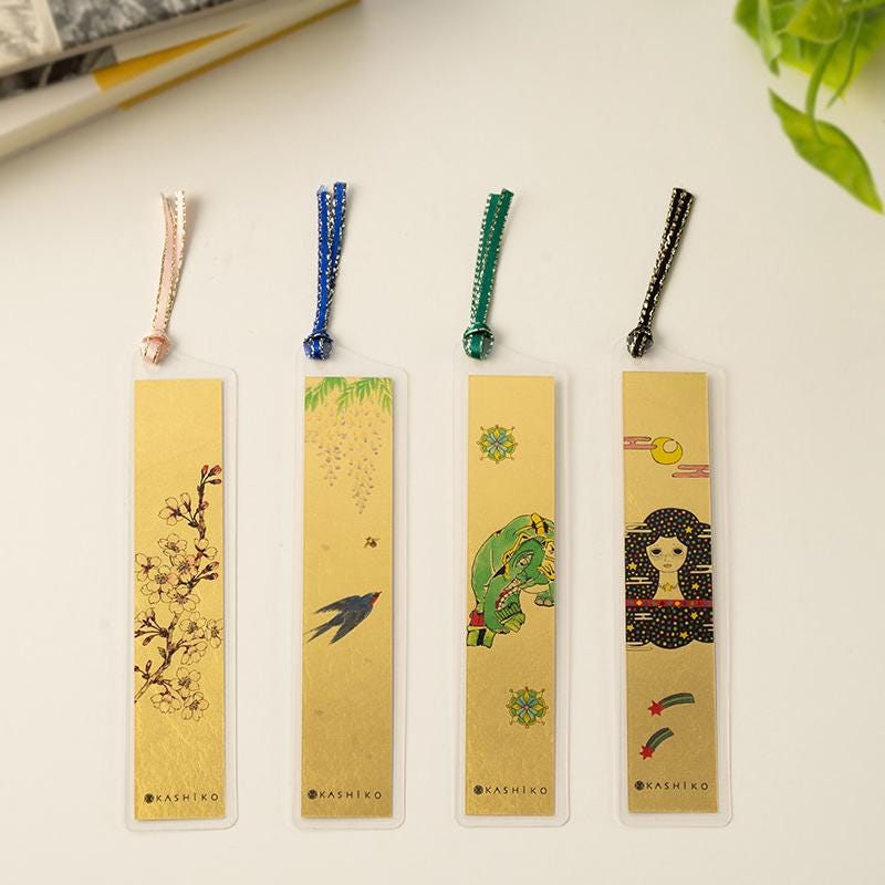 GOLD SHIORI “Wisteria and Swallows”|Kanazawa Gold Leaf Bookmark|Design by Kutani Ware Artist|Made in Japan