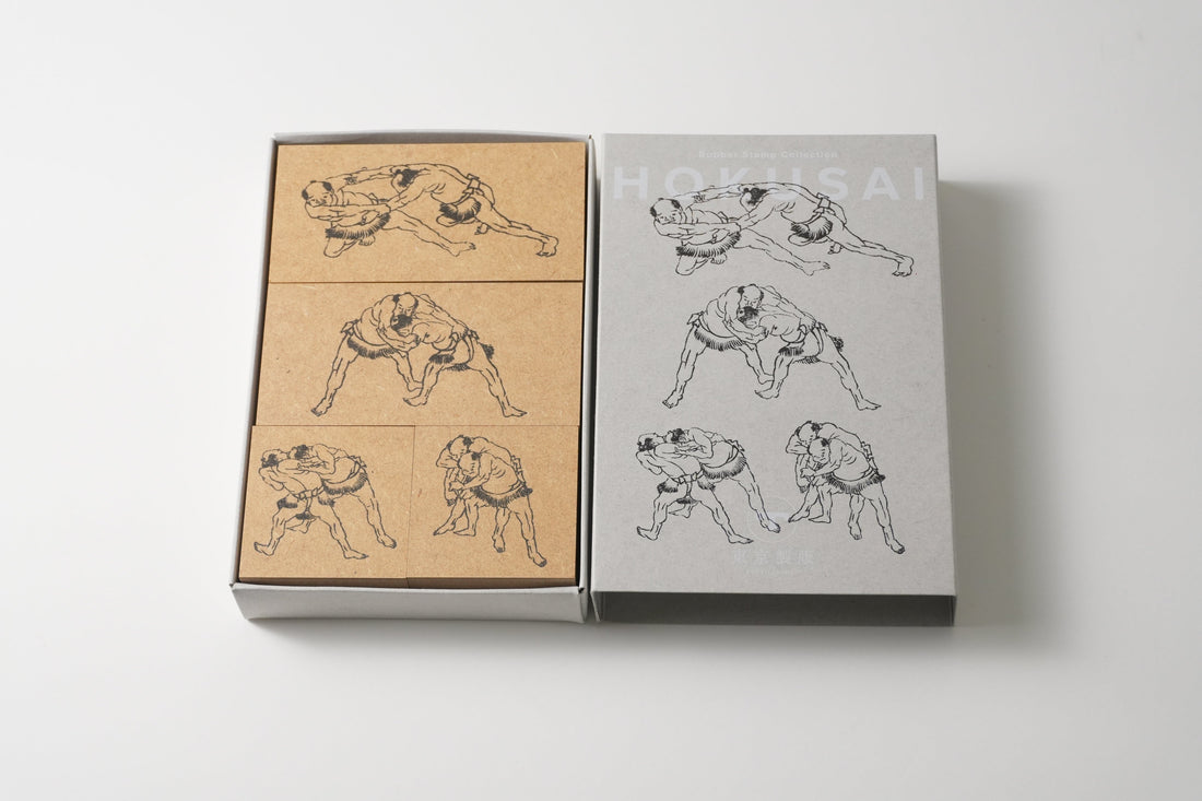葛飾北斎の「相撲」と「百面相」をモチーフにした日本製スタンプの魅力