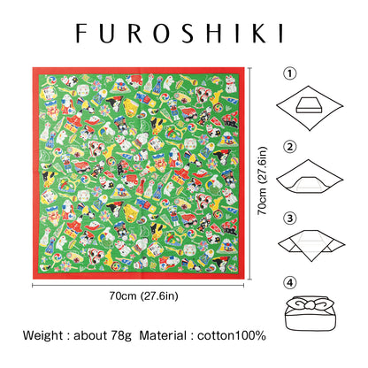 Furoshiki | Kyoto Toys Green | 100% cotton, 70cm, Made in Japan | Mashu KYOTO