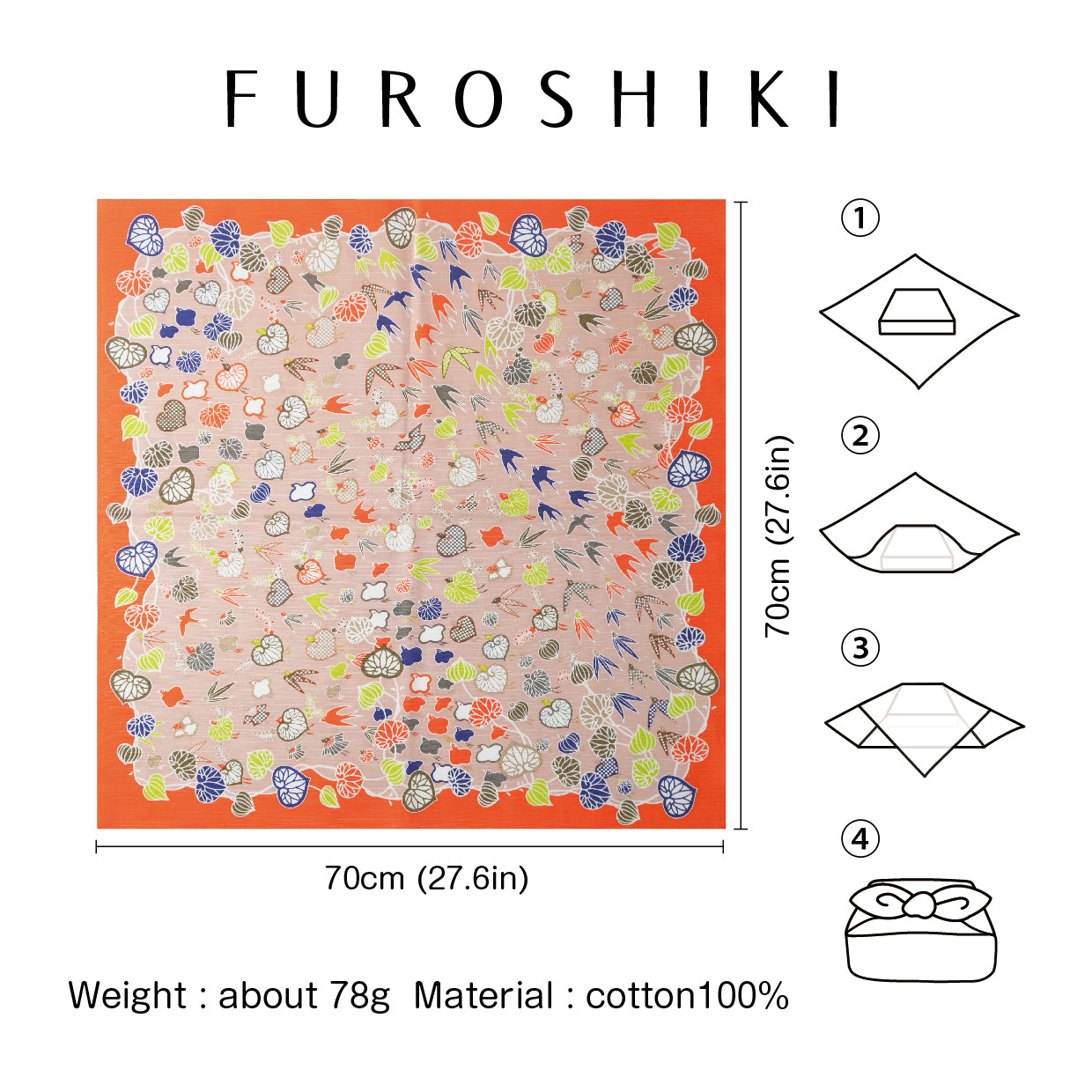 Furoshiki | Mitate Aoi Sencho Pink | 100% cotton, 70cm, Made in Japan | Mashu KYOTO